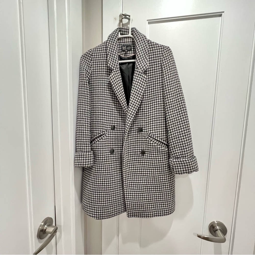 Houndstooth Wool Blend Coat